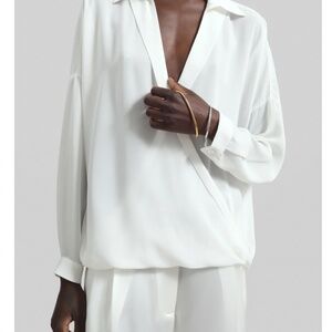 Frankie Shop, Roseau Blouse White Color, Front drape long sleeve blouse, sz XS/S